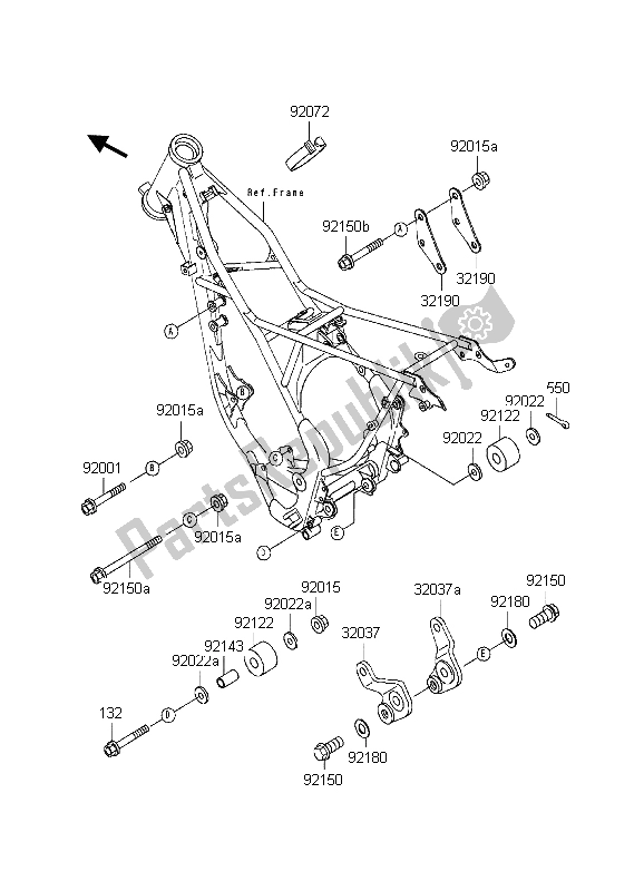 Toutes les pièces pour le Ferrures De Cadre du Kawasaki KX 80 SW LW 1998