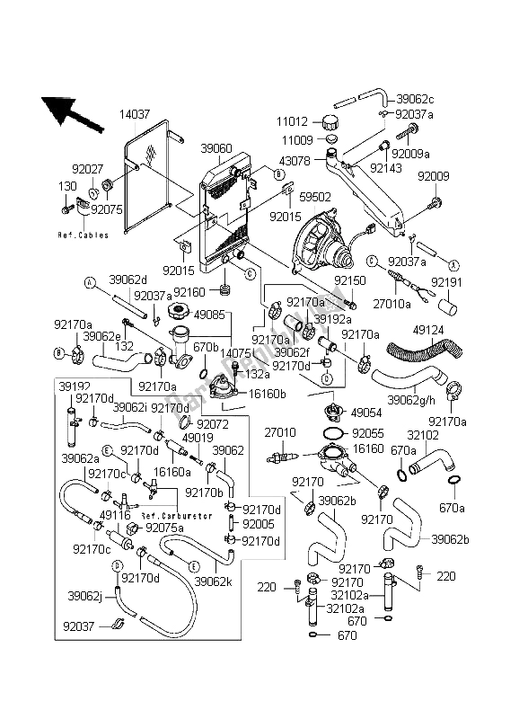 Todas las partes para Radiador de Kawasaki EN 500 1999