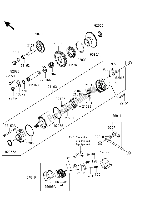 All parts for the Starter Motor of the Kawasaki Ninja ZX 10R 1000 2013