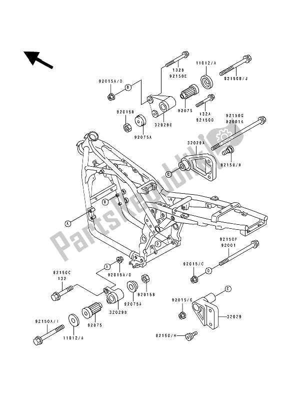 All parts for the Frame Fittings of the Kawasaki Zephyr 550 1993