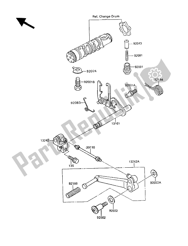 All parts for the Gear Change Mechanism of the Kawasaki GPX 600R 1993