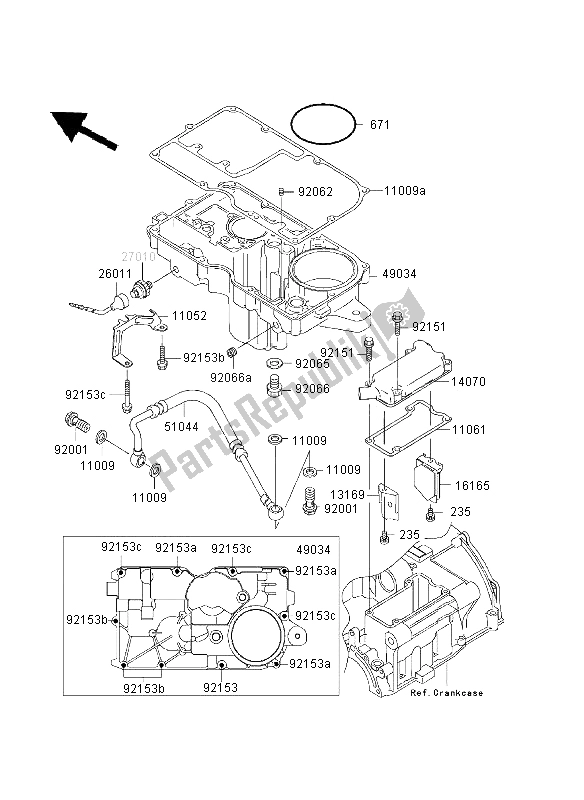 All parts for the Breather Cover & Oil Pan of the Kawasaki ZRX 1200R 2003