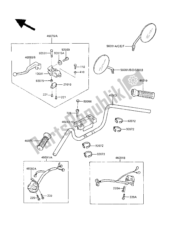 Tutte le parti per il Manubrio del Kawasaki LTD 450 1986