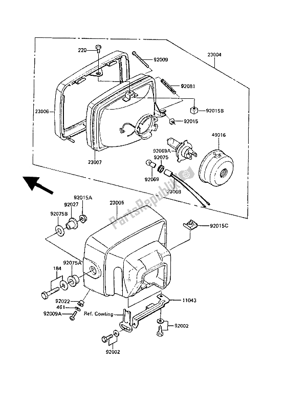 All parts for the Headlight(s) of the Kawasaki GPZ 550 1989