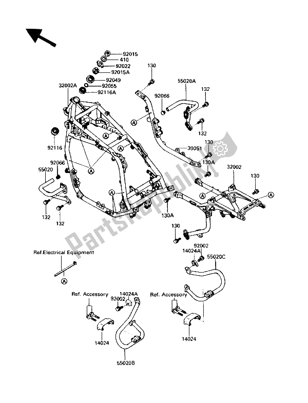 All parts for the Frame of the Kawasaki Voyager XII 1200 1989