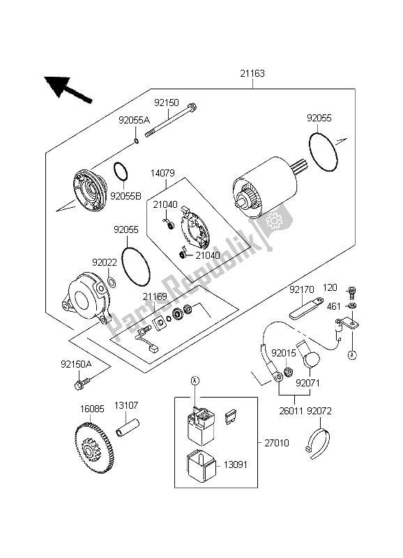 All parts for the Starter Motor of the Kawasaki Ninja ZX 7R 750 1999