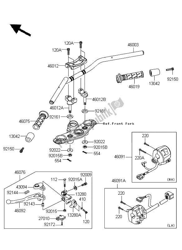 Toutes les pièces pour le Guidon du Kawasaki ER 6F ABS 650 2009