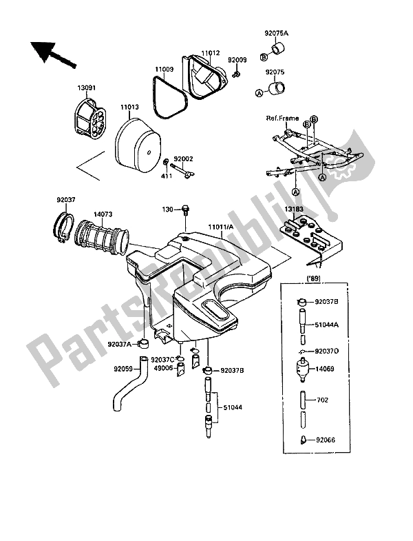 Alle onderdelen voor de Luchtfilter van de Kawasaki KLR 650 1988