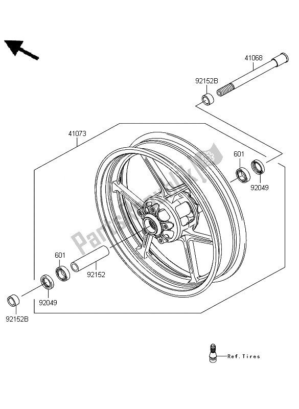 All parts for the Front Hub of the Kawasaki ER 6F ABS 650 2011