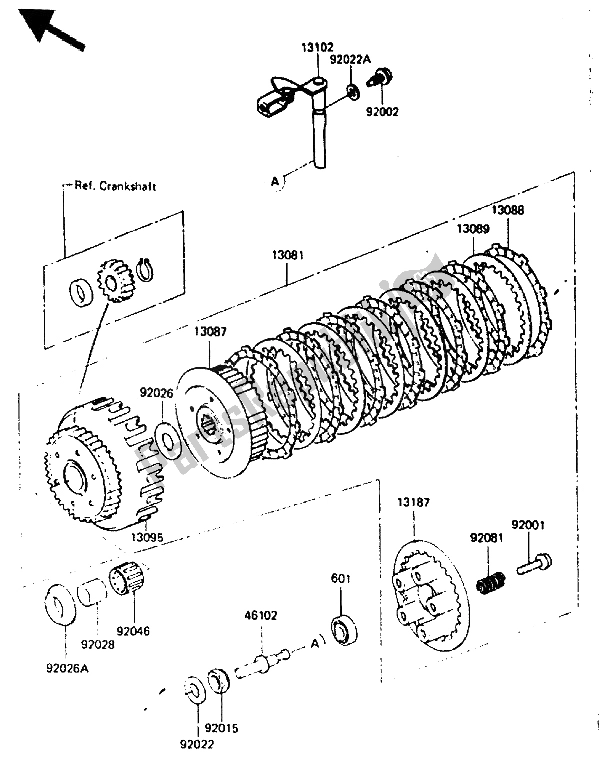 Alle onderdelen voor de Koppeling van de Kawasaki GPZ 400A 1985