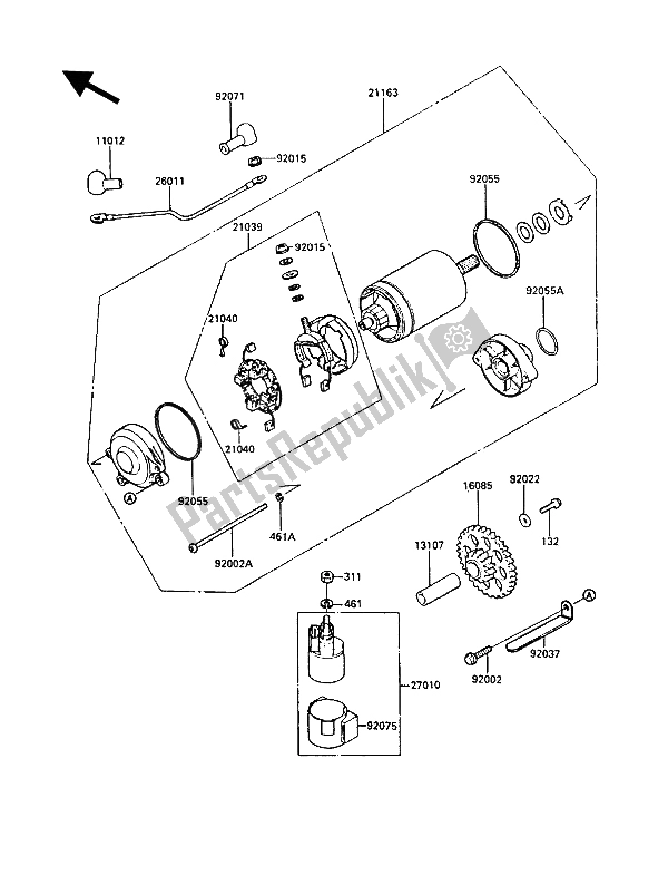 All parts for the Starter Motor of the Kawasaki 1000 GTR 1987