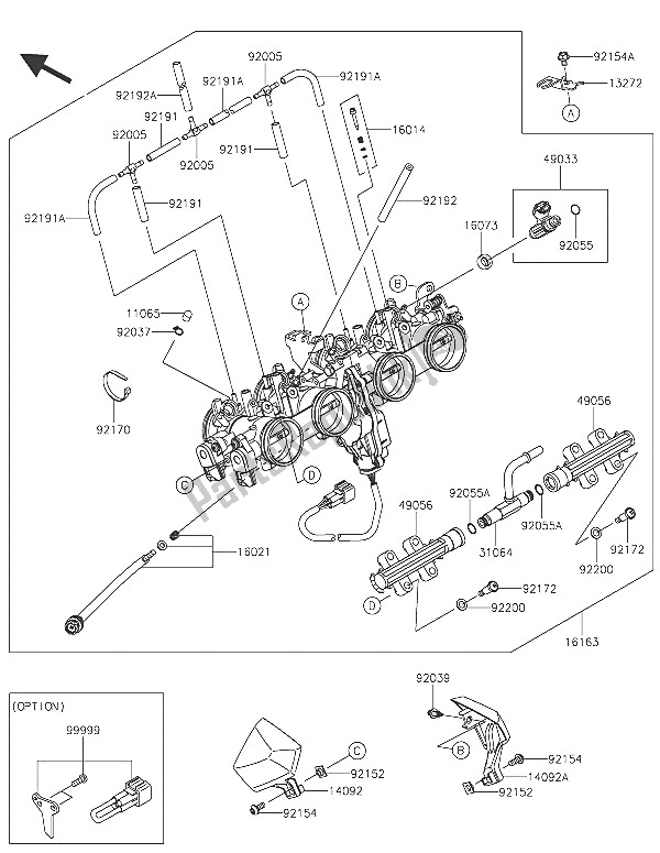 Todas as partes de Acelerador do Kawasaki Z 800 2016