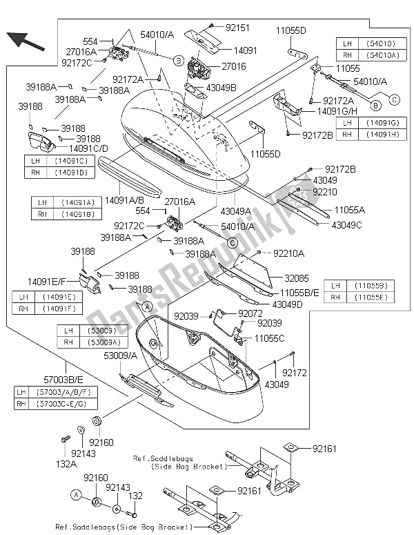 All parts for the Saddlebags (side Bag) of the Kawasaki Vulcan 1700 Voyager ABS 2016