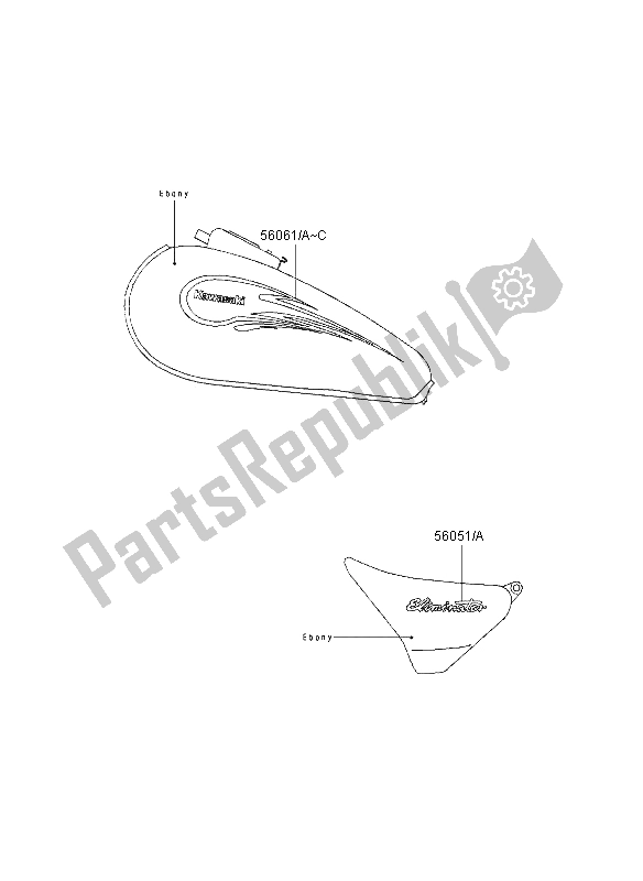 Alle onderdelen voor de Stickers (ebbenhout) van de Kawasaki Eliminator 600 1995