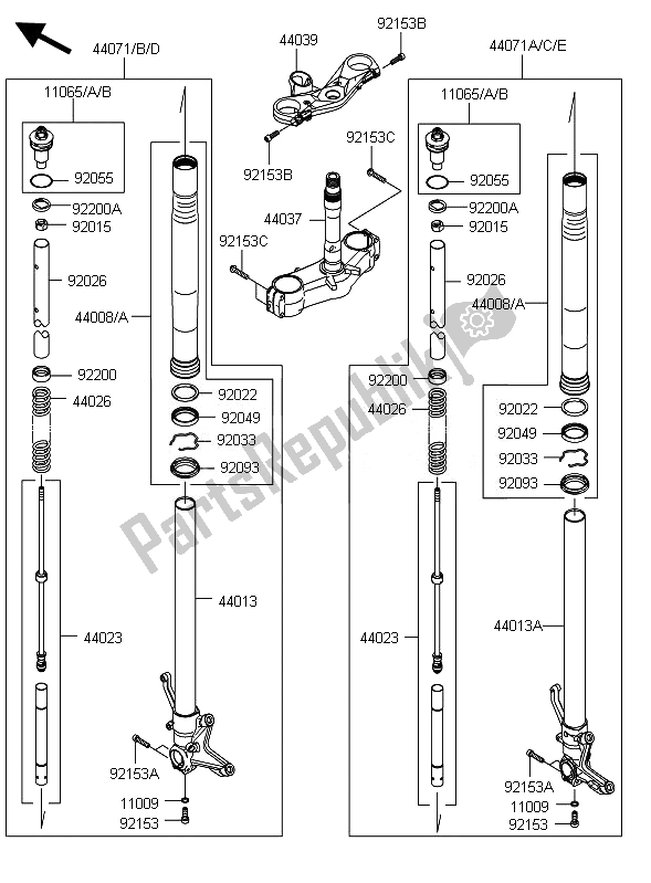 Alle onderdelen voor de Fronk Vork van de Kawasaki Ninja ZX 10R 1000 2010