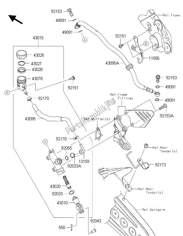 All parts for the Rear Master Cylinder of the Kawasaki Ninja ZX 6R 600 2015