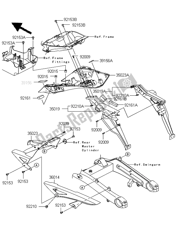 Toutes les pièces pour le Garde-boue Arrière du Kawasaki Z 1000 SX 2012