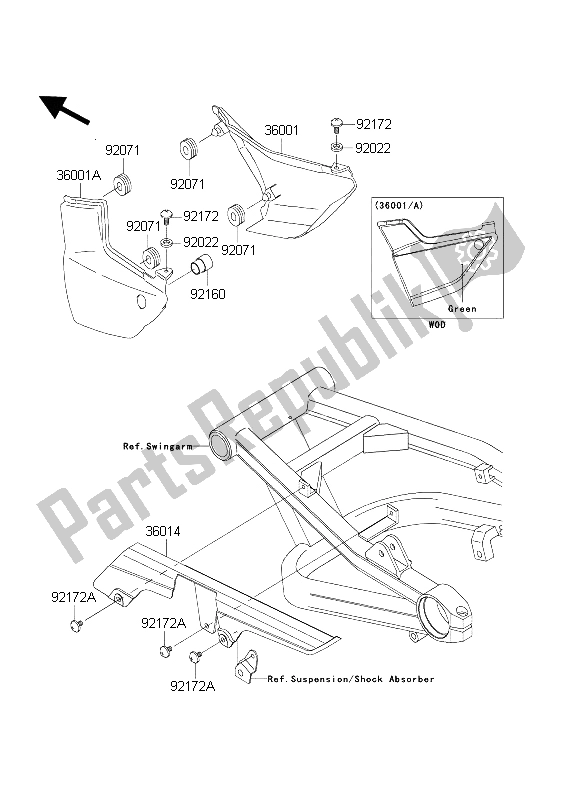 Alle onderdelen voor de Zijkap & Kettingkap van de Kawasaki ZRX 1200 2004