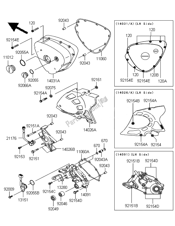 Wszystkie części do Lewe Os? Ony Silnika Kawasaki W 800 2011