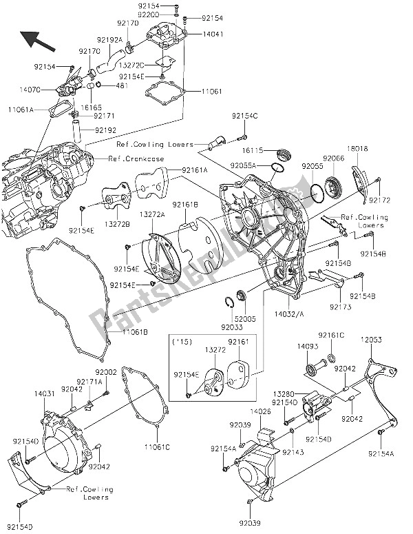 Alle onderdelen voor de Motorkap (pen) van de Kawasaki Ninja H2 1000 2016