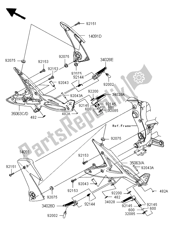 All parts for the Footrests of the Kawasaki ER 6F 650 2008