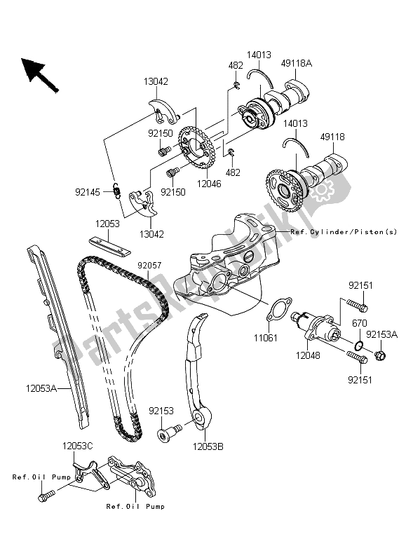 All parts for the Camshaft(s) & Tensioner of the Kawasaki KFX 450R 2011