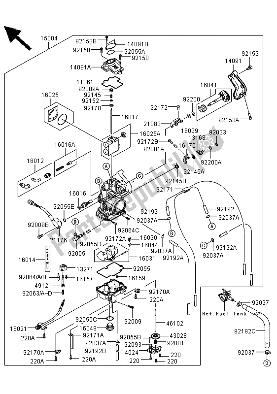 All parts for the Carburetor of the Kawasaki KLX 450R 2012