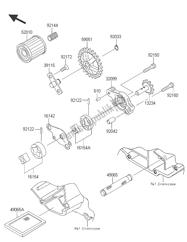 All parts for the Oil Pump of the Kawasaki KX 250F 2016