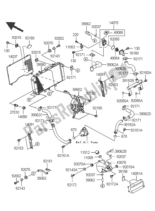 Toutes les pièces pour le Radiateur du Kawasaki Z 750 2005