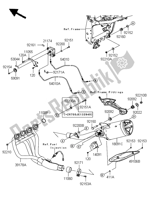 Todas as partes de Silencioso do Kawasaki Z 750 ABS 2010