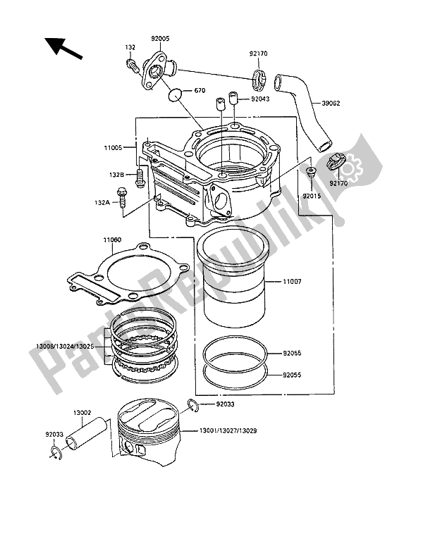 Tutte le parti per il Cilindro E Pistone del Kawasaki KLR 250 1990