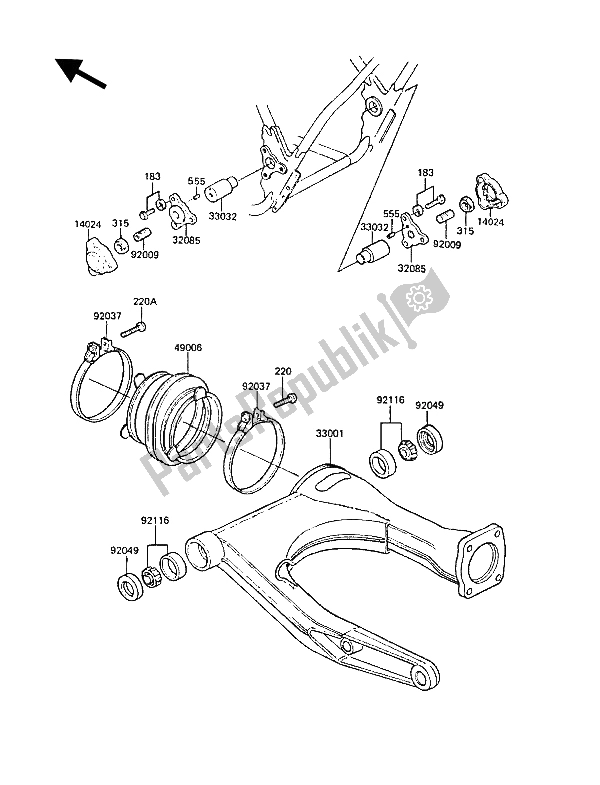 All parts for the Swingarm of the Kawasaki Z 1300 1987