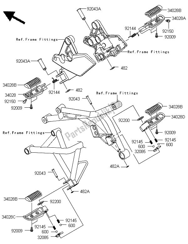 All parts for the Foot Rests of the Kawasaki Versys 1000 2012