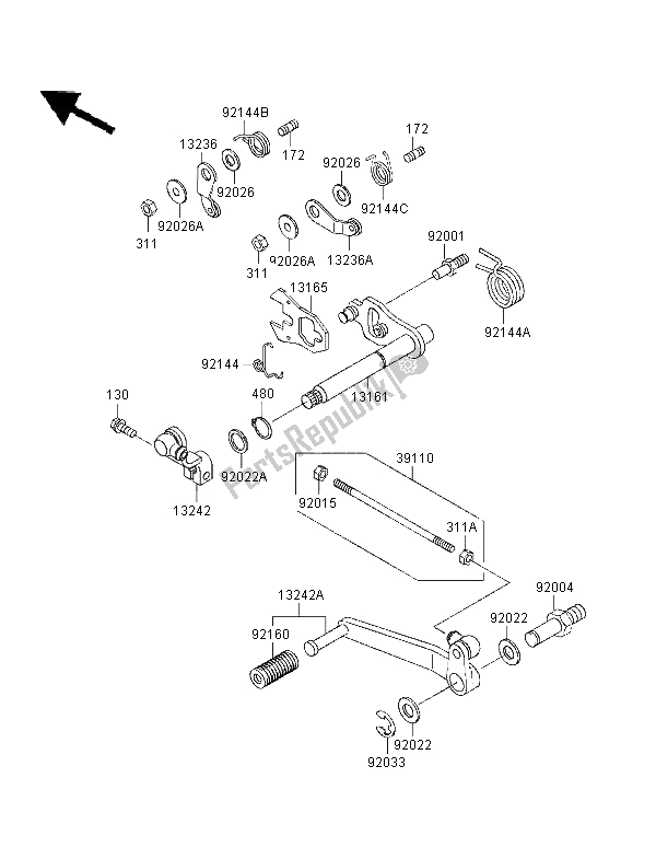 All parts for the Gear Change Mechanism of the Kawasaki ZZR 1100 1996