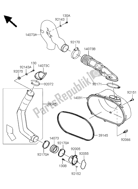 Alle onderdelen voor de Omvormer Deksel En Aandrijfriem van de Kawasaki KFX 700 2004