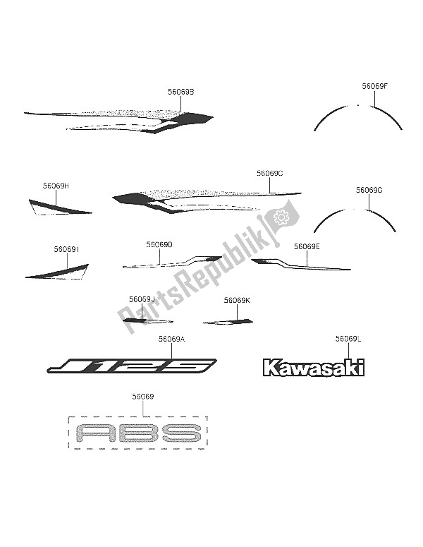 Tutte le parti per il Decalcomanie (nero) (bgfa) del Kawasaki J 125 ABS 2016