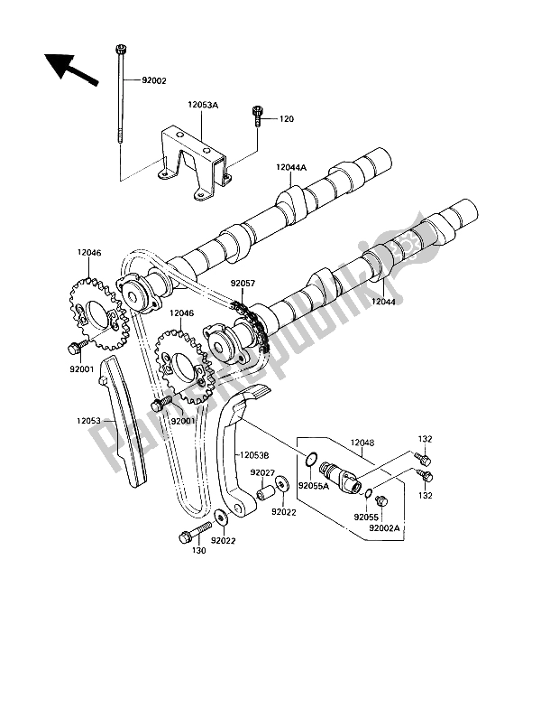 Alle onderdelen voor de Nokkenas (sen) En Spanner van de Kawasaki GPZ 900R 1989