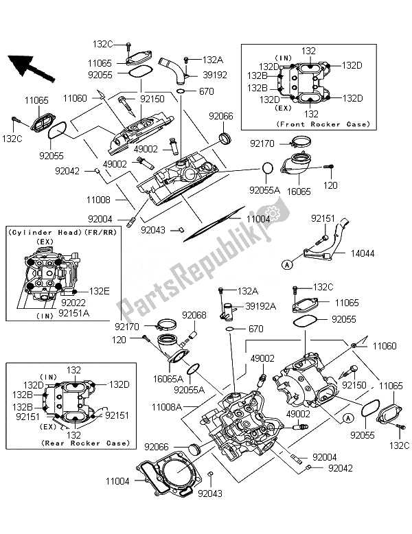 Todas las partes para Cabeza De Cilindro de Kawasaki KFX 700 KSV 700A7F 2007