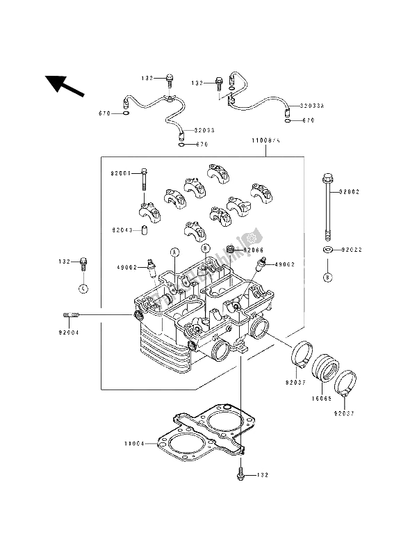 All parts for the Cylinder Head of the Kawasaki KLE 500 1992
