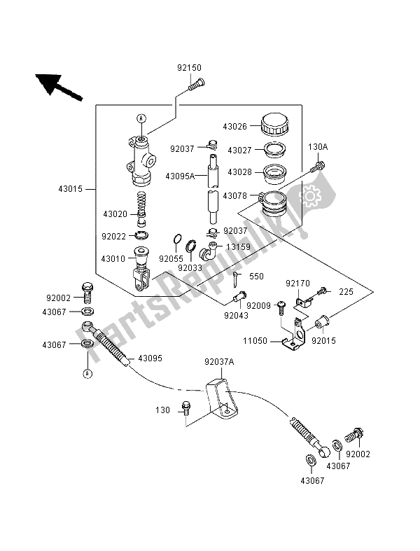 All parts for the Rear Master Cylinder of the Kawasaki Ninja ZX 9R 900 1999