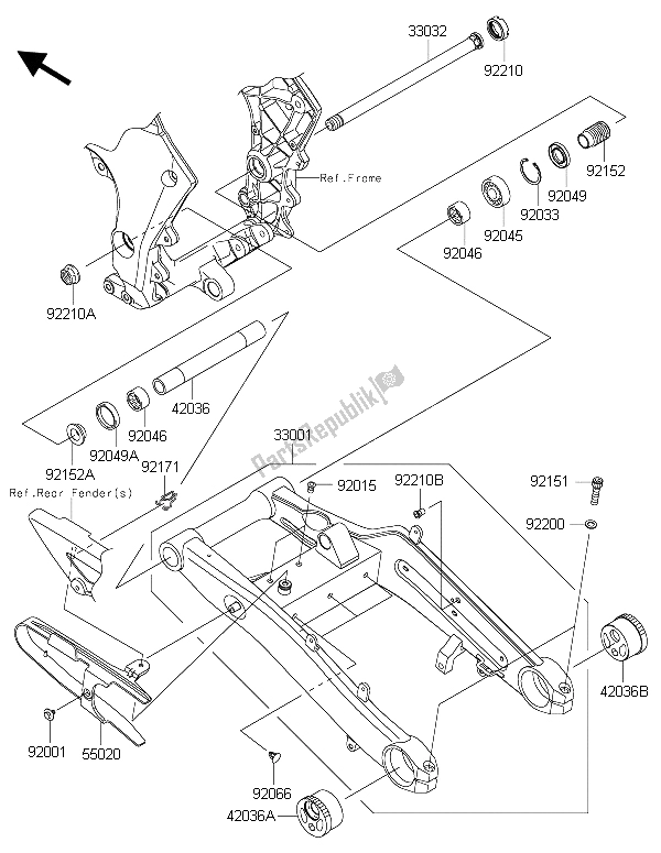 Tutte le parti per il Forcellone del Kawasaki Z 1000 2015