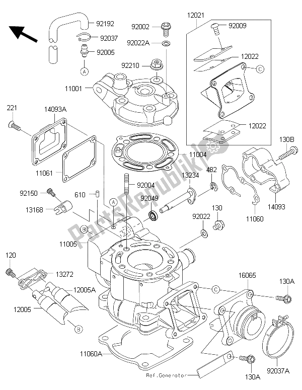 All parts for the Cylinder Head & Cylinder of the Kawasaki KX 85 SW 2015
