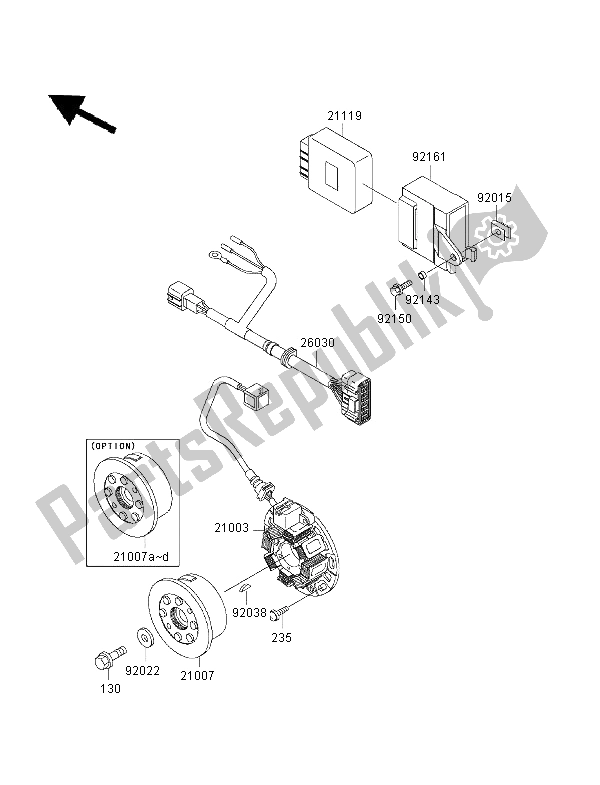 All parts for the Generator of the Kawasaki KX 125 2001