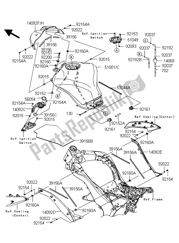 Toutes les pièces pour le Réservoir D'essence du Kawasaki Z 1000 2011