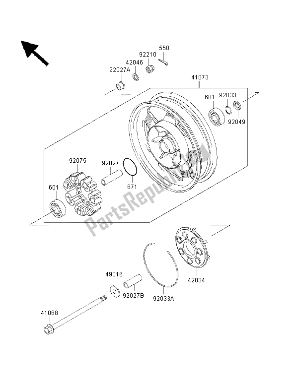 All parts for the Rear Hub of the Kawasaki VN 1500 Classic Tourer FI 2003