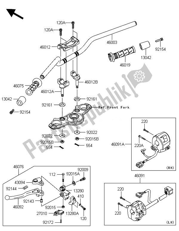 All parts for the Handlebar of the Kawasaki ER 6F ABS 650 2014