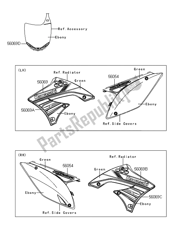 All parts for the Decals of the Kawasaki KX 250F 2012