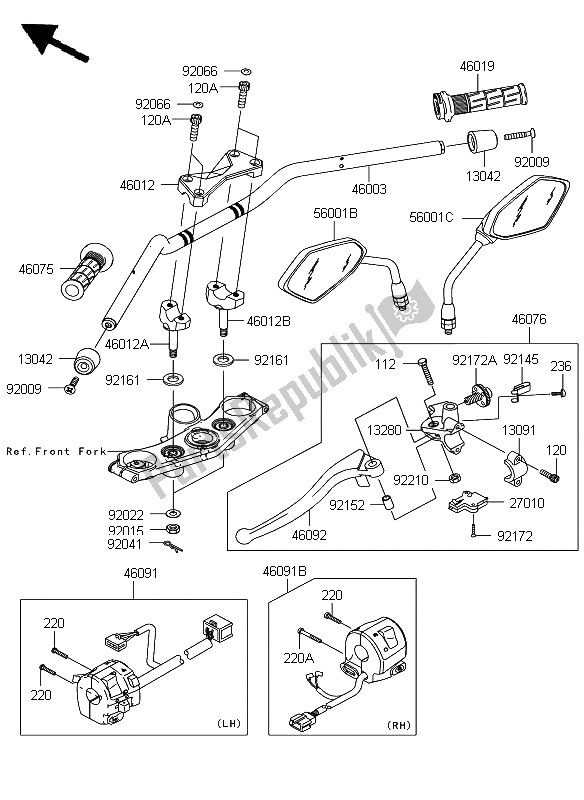 Alle onderdelen voor de Stuur van de Kawasaki Z 750 2008