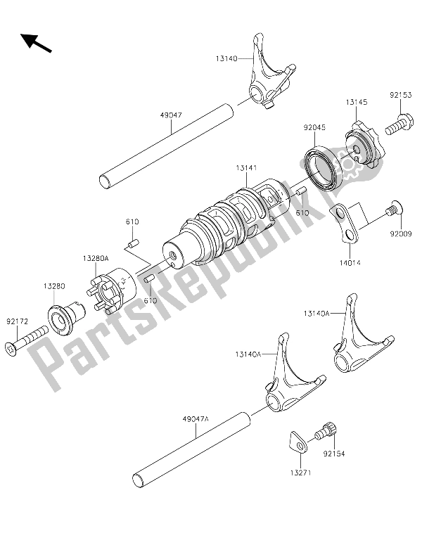 All parts for the Gear Change Drum & Shift Fork(s) of the Kawasaki Vulcan S ABS 650 2015