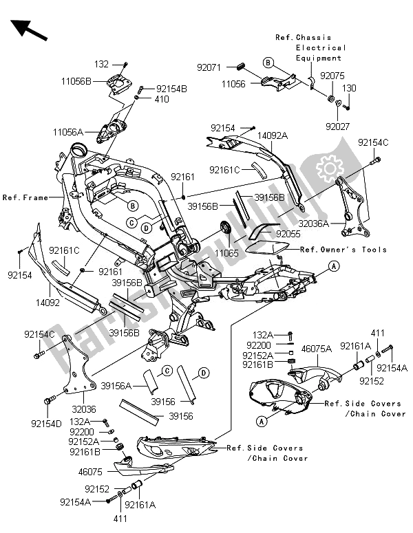 All parts for the Frame Fittings of the Kawasaki ER 6F 650 2014